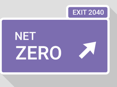 Net Zero - road sign design with Net Zero and Exit 2040 arrow