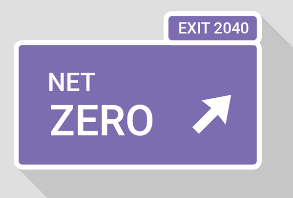 Net Zero - road sign design with Net Zero and Exit 2040 arrow
