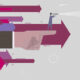 SPRG-Setting-Sustainability-Ambition | Graphic image of arrows pointing right with a business woman looking forward through a telescope.