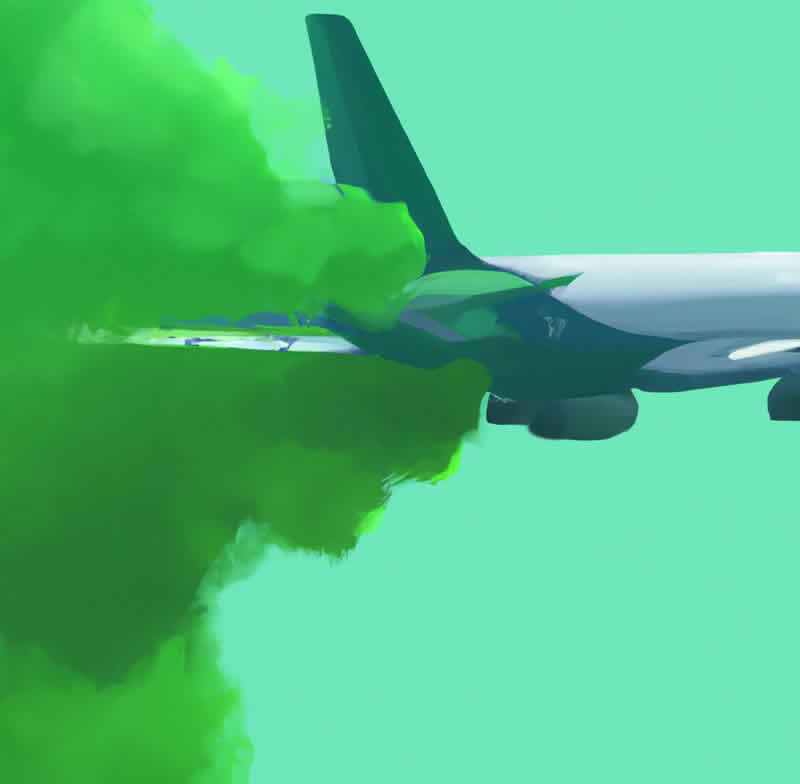 Strategic Greenwashing | image of rear of airliner with green cloud/exhaust