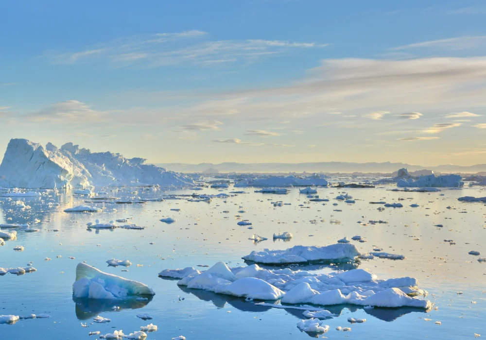 Icecaps melting in the Greenland sun.
