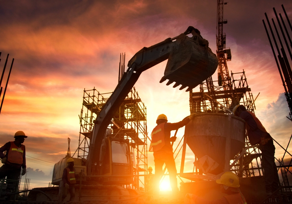 Construction site at sunset.